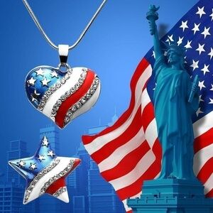 Star and Heart American Flag Necklace Set